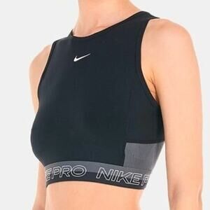 NWT Nike Pro Dri-FIT Women's Cropped Training Tank Top | Black/Grey/White | XL